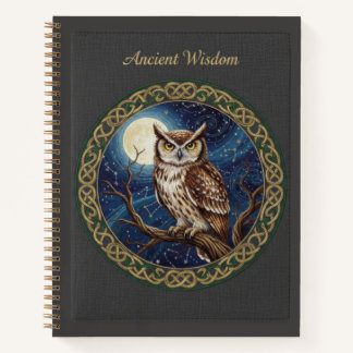Carnet Sagesse antique brodée Chouette & Lune Céleste