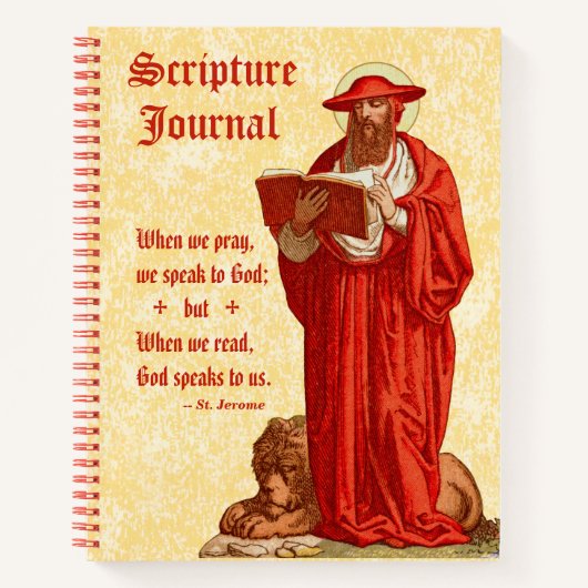 Carnet Saint Jérôme en cardinal avec Lion (P 004) Écritur (Devant)