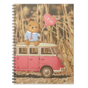 Carnet Saint-Valentin : Ours en peluche et Voiture Vintag