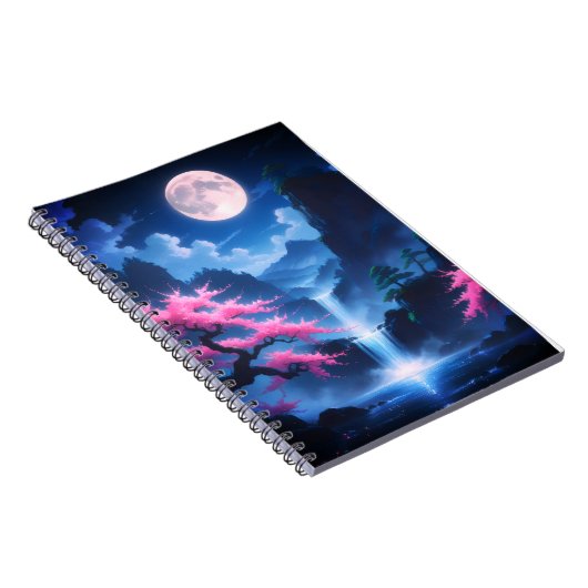 Carnet Sakora tree-Moonlit Waterfall with Cherr-pink (Côté Droit)