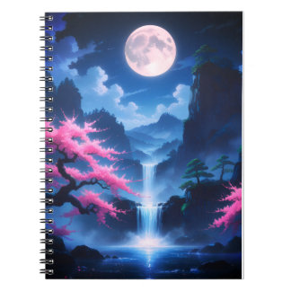 Carnet Sakora tree-Moonlit Waterfall with Cherr-pink