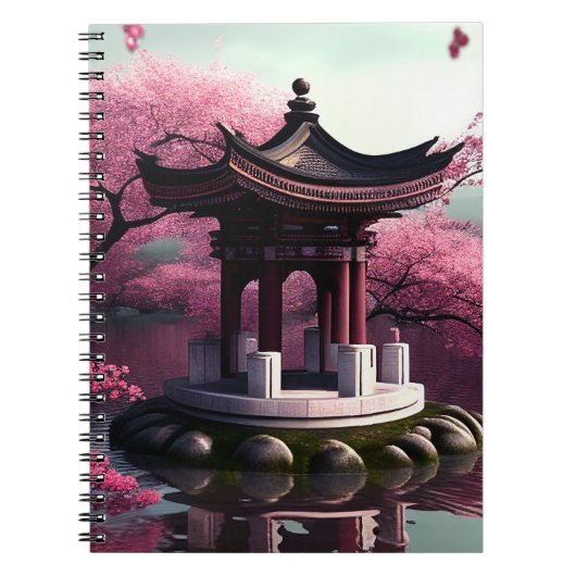 Carnet Sakura Cherry Blossom Garden Shrine Pond Japonais (Devant)