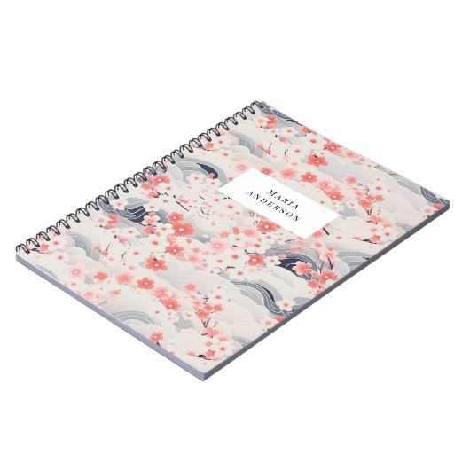 Carnet Sakura Floral Wavy Lines Monogramme (Côté gauche)