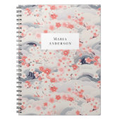 Carnet Sakura Floral Wavy Lines Monogramme (Devant)