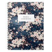 Carnet Sakura Floral Wavy Lines Monogramme (Devant)