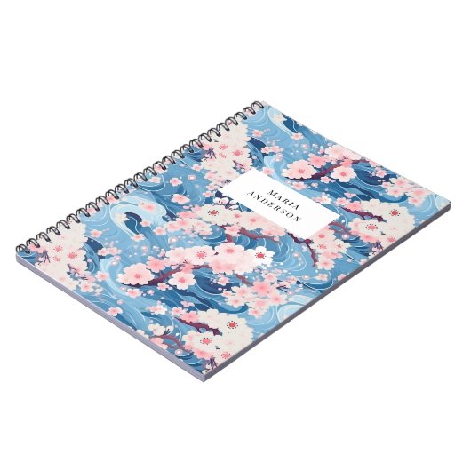 Carnet Sakura Floral Wavy Lines Monogramme (Côté gauche)
