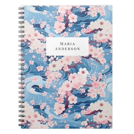 Carnet Sakura Floral Wavy Lines Monogramme (Devant)