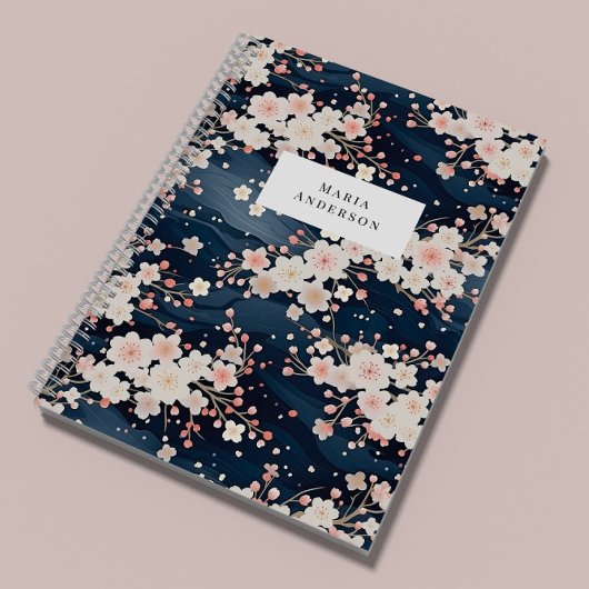 Carnet Sakura Floral Wavy Lines Monogramme