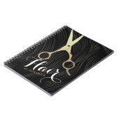 Carnet Salon des cheveux coiffeur ciseaux d'or noir moder (Côté gauche)