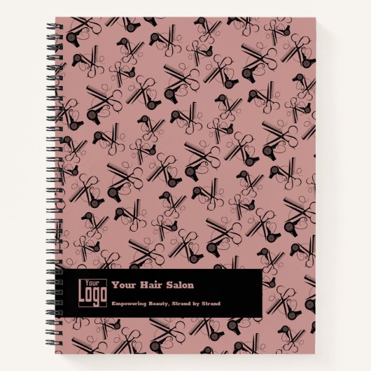 Carnet Salon des cheveux Outils Motif rose noir (Devant)