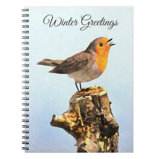 Carnet Salutations d'hiver. Rouge-gorge chantant (Devant)
