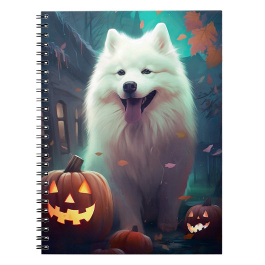 Carnet Samoyède d'Halloween avec citrouilles effrayant (Devant)