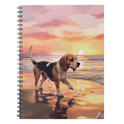 Carnet Sandy Paws Beagle Chien sur la Plage Coucher de So (Devant)