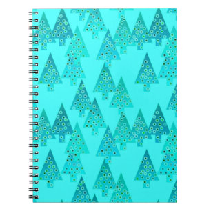 Carnet Sapins de Noël à fleurs modernes - aqua et paon