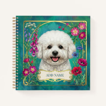 Carnet sarcelle personnalisé Bichon Frise