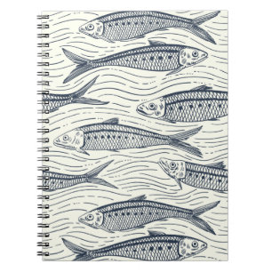 Carnet Sardines en mouvement en bleu marine et ivoire