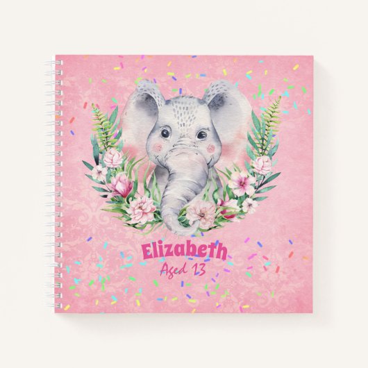 Carnet Saupoudrer Elephant Boho Floral Girls NOMMÉ Cadeau (Devant)