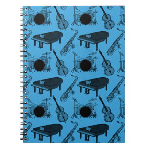 Carnet Saxophone Piano Basse Batterie Musicien Jazz (Bleu