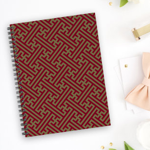 Carnet Sayagata motif, japonais, bourgogne et or