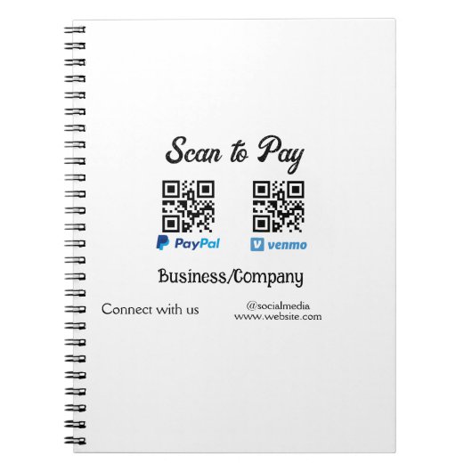 Carnet Scanner pour payer le code q r paypal venmo ajoute (Devant)