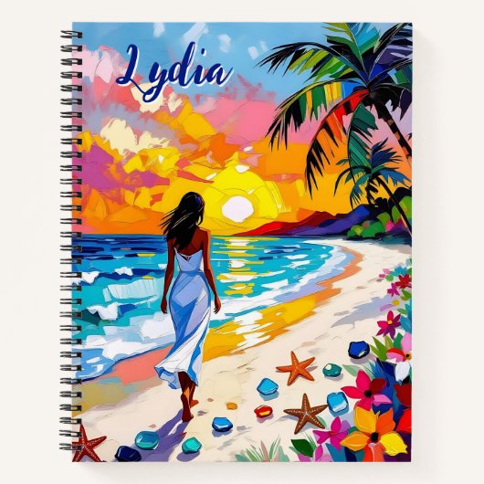 Carnet Scène de plage abstraite de coucher de soleil vibr (Devant)