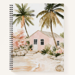 CARNET SCÈNE DE PLAGE MARITIME ROSE PASTEL ET BLANC