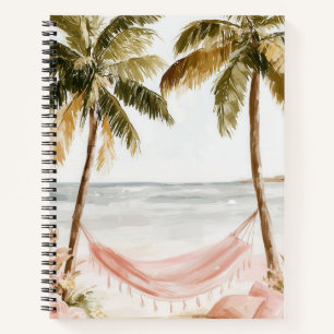 CARNET SCÈNE DE PLAGE MARITIME ROSE PASTEL ET BLANC