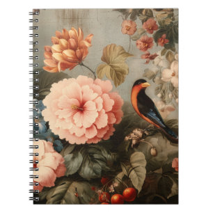 Carnet Scène florale et aviaire vintage vibrante