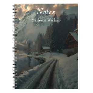 Carnet Scène hivernale avec des bâtiments en bois