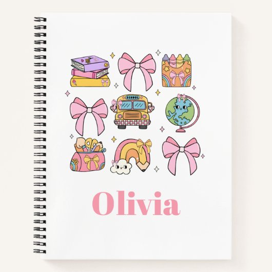 Carnet School Pink Bows Coquette Fournitures scolaires (Devant)