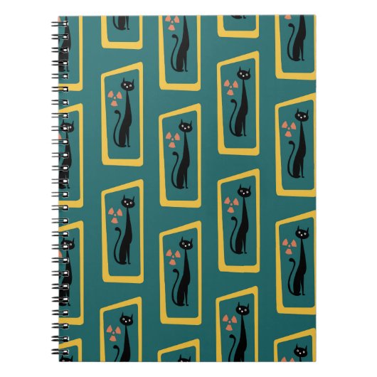 Carnet Schrödinger's Cat Mid Century bleu foncé moderne (Devant)