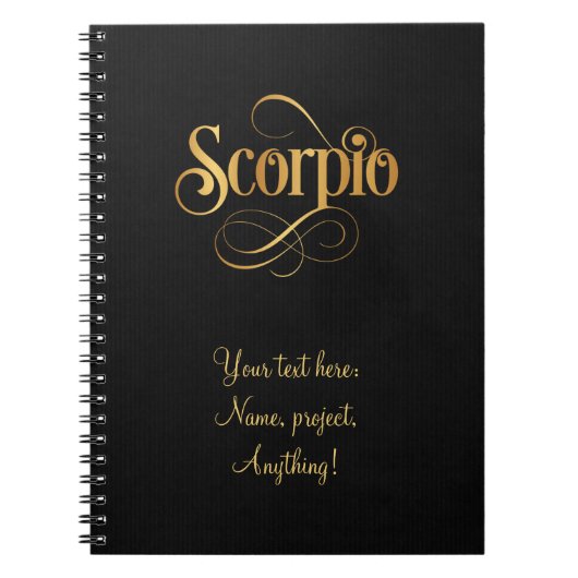 Carnet Scorpion or tourbillonnant Script Zodiac sur noir (Devant)