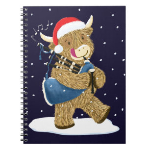 Carnet Scottish Highland Cow Christmas Piper