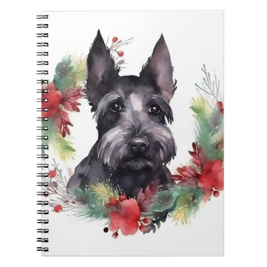 Carnet Scottish Terrier Christmas Wreath Festive Pup (Devant)