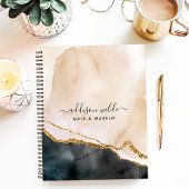 Carnet Script Aquarelle rose Noir Marque Or