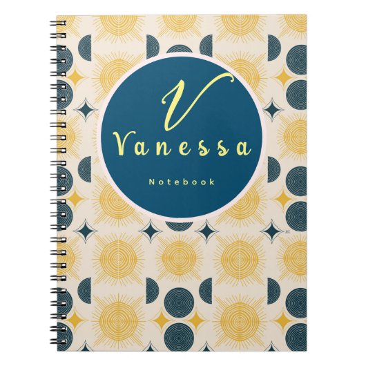 Carnet Script de monogramme Boho Celestial Sun Moon (Devant)