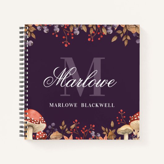 Carnet Script de monogramme d'automne blanc mou (Devant)