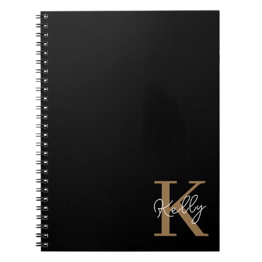 Carnet Script de monogramme d'or noir moderne (Devant)