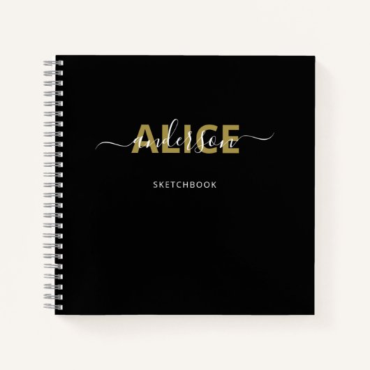 Carnet Script de monogramme noir moderne Sketchbook d'art (Devant)