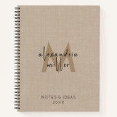 Carnet Script de monogramme professionnel de lin beige (Devant)