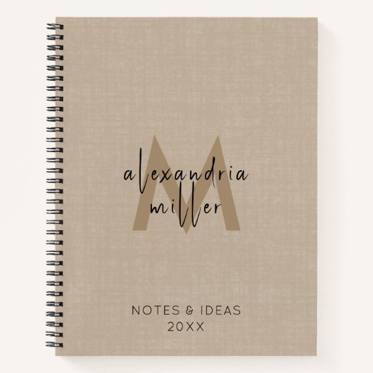 Carnet Script de monogramme professionnel de lin beige (Devant)