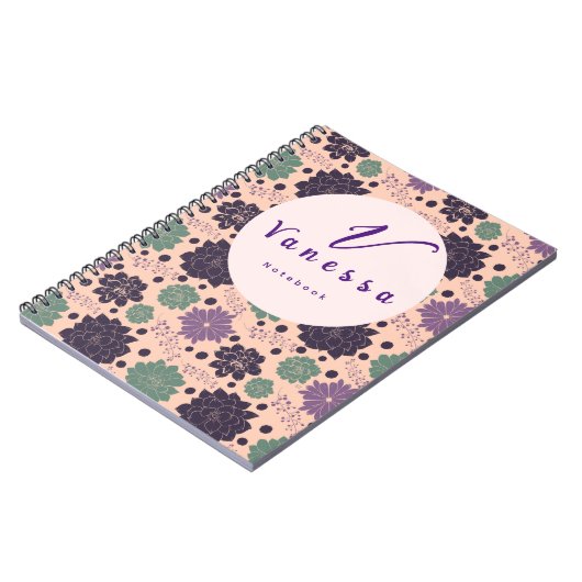 Carnet Script de monogramme rose Succulent (Côté gauche)