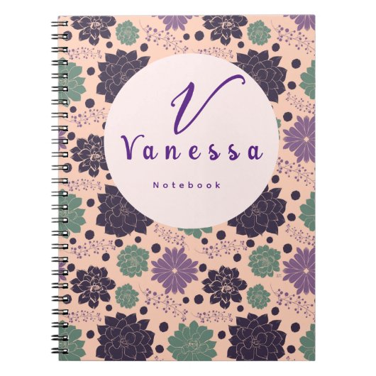 Carnet Script de monogramme rose Succulent (Devant)