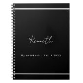 Carnet script de nom argent noir minimaliste (Devant)