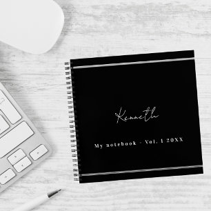Carnet script de nom argent noir minimaliste