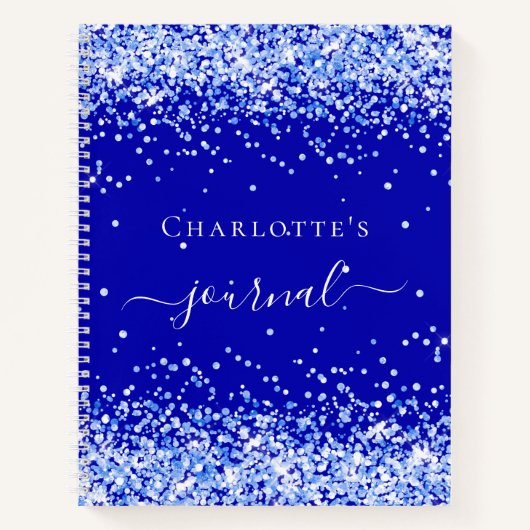 Carnet Script de nom de la parties scintillant bleue roya (Devant)