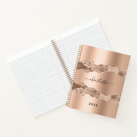 Carnet Script de nom de marbre d'agate d'or (Intérieur)