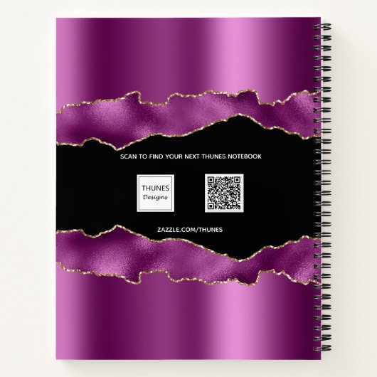 Carnet Script de nom de marbre d'agate noire violet (Dos)