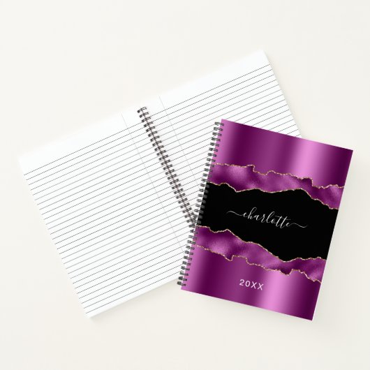 Carnet Script de nom de marbre d'agate noire violet (Intérieur)