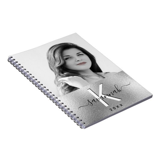 Carnet Script de nom de monogramme photo en argent (Côté Droit)